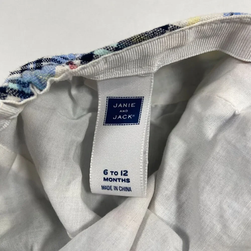 Janie And Jack Baby 6-12 Months Plaid Newsboy Cap Blue Linen Cotton Hat